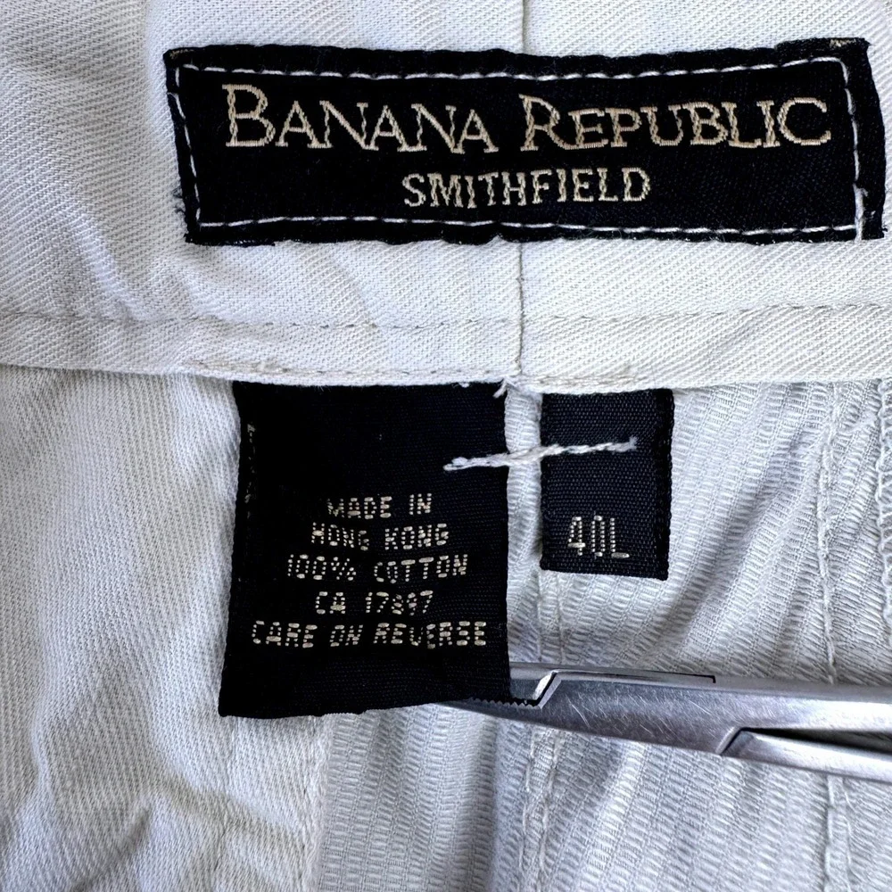Vtg BANANA REPUBLIC Smithfield Corduroy Mens Pants 36x30 Off White Cuffed Pleats
